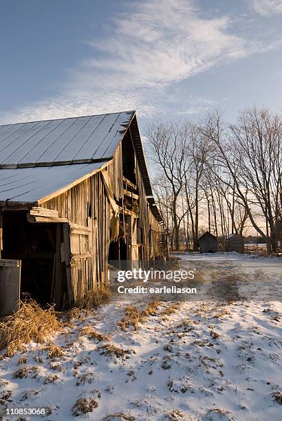 old barn and snow - rural ohio stock pictures, royalty-free photos & images