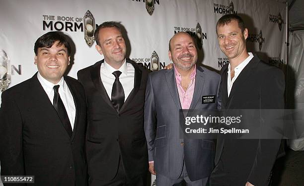 Writer/lyricist Robert Lopez, writer Trey Parker, choreographer Casey Nicholaw and writer Matt Stone attend the opening night of "the Book of Mormon"...