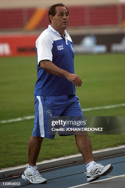 El Salvador's football team coach Jose Luis Rugamas during a training session ahead of their match against Nicaragua for the Central American Cup, in...