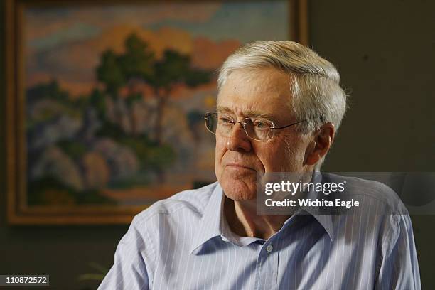 In this February 26, 2007 file photograph, Charles Koch, head of Koch Industries, talks passionately about his new book on Market Based Management.