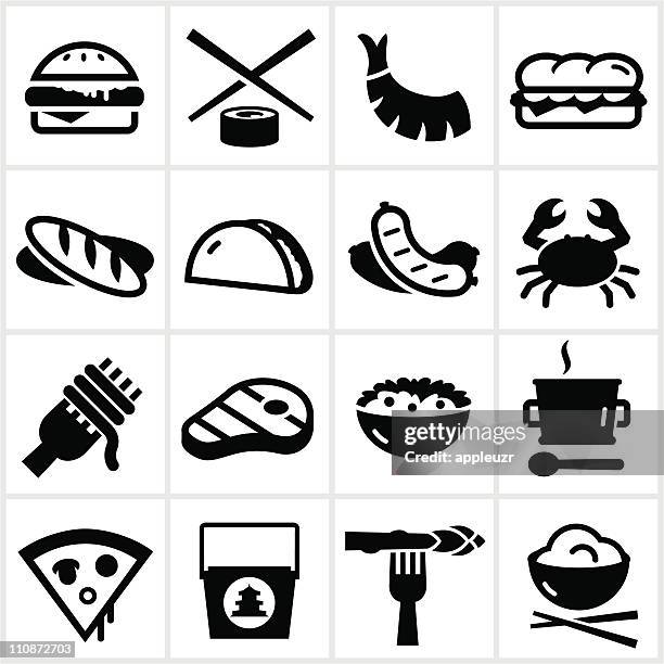 black food type icons - asparagus pasta salad stock illustrations