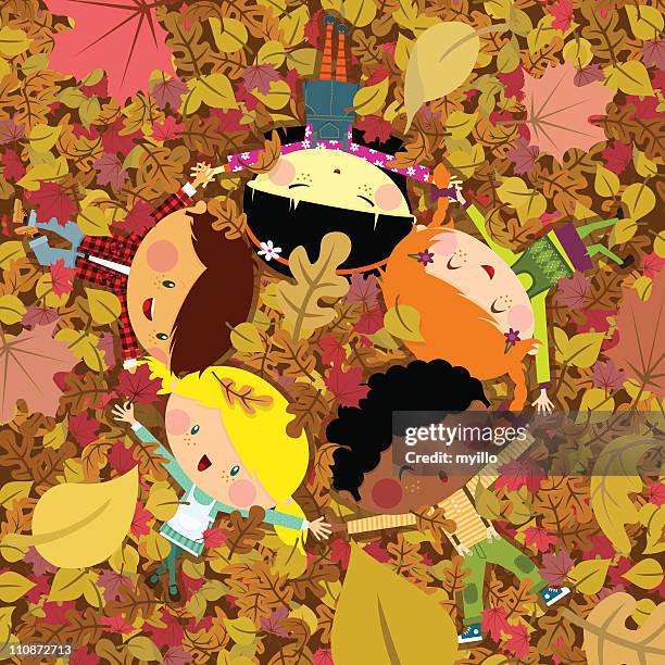 fun fall - brown hair girl stock illustrations
