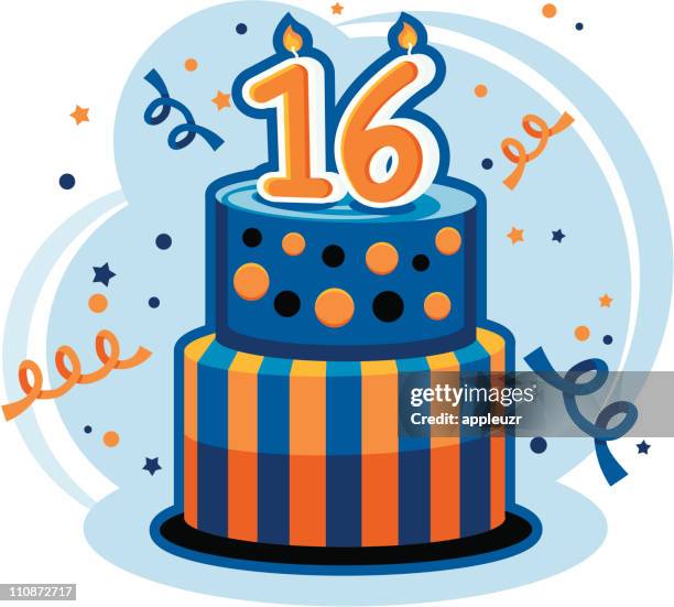 ilustrações, clipart, desenhos animados e ícones de sweet sixteen bolo de aniversário - 16th birthday