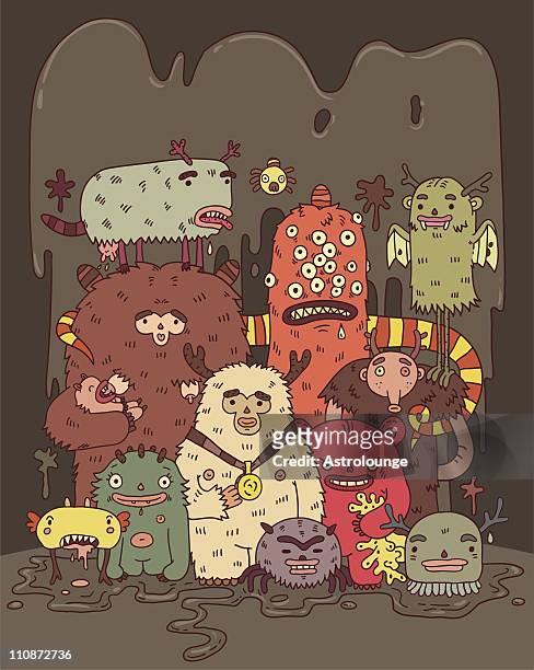 cartoon with animated monsters - ugly cartoon characters stock illustrations
