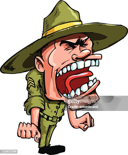 cartoon drill sergeant shouting - squinting stock illustrations