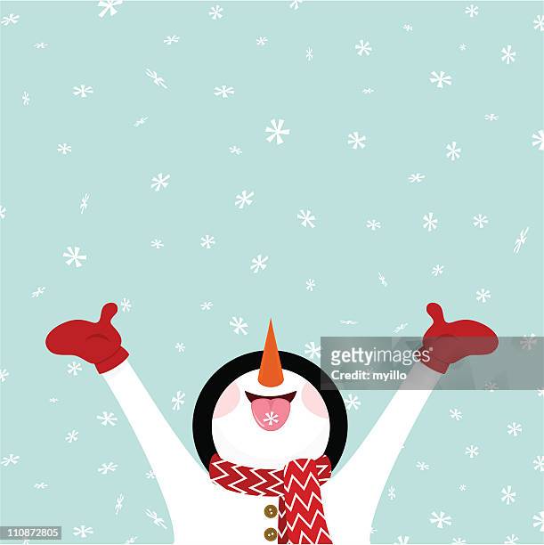 snowman eating snowflakes / let it snow illustration vector - snowman stock illustrations