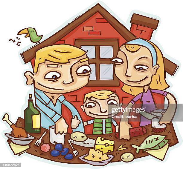 family matters - couple making dinner stock illustrations