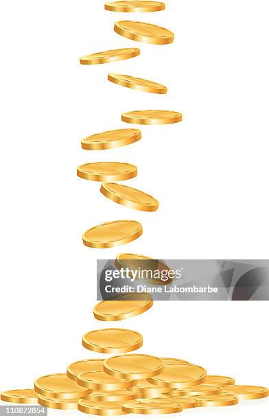 goldene-münzen fallen - geldmünze stock-grafiken, -clipart, -cartoons und -symbole