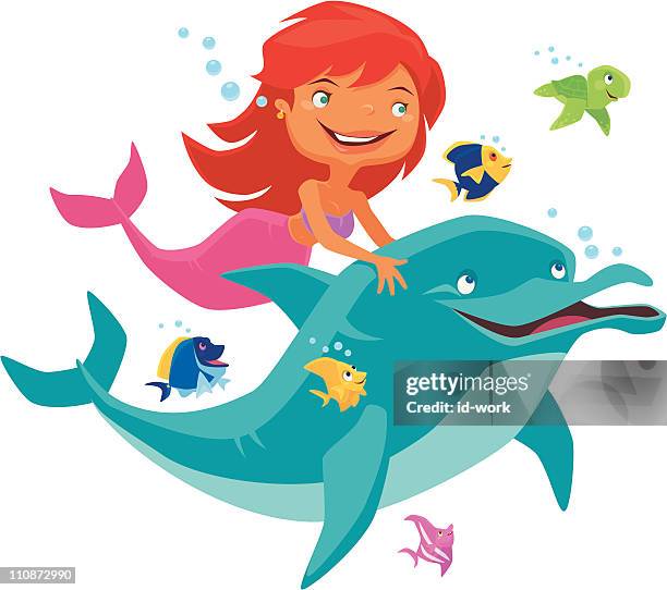 ilustraciones, imágenes clip art, dibujos animados e iconos de stock de sirena y el delfín - angelfish