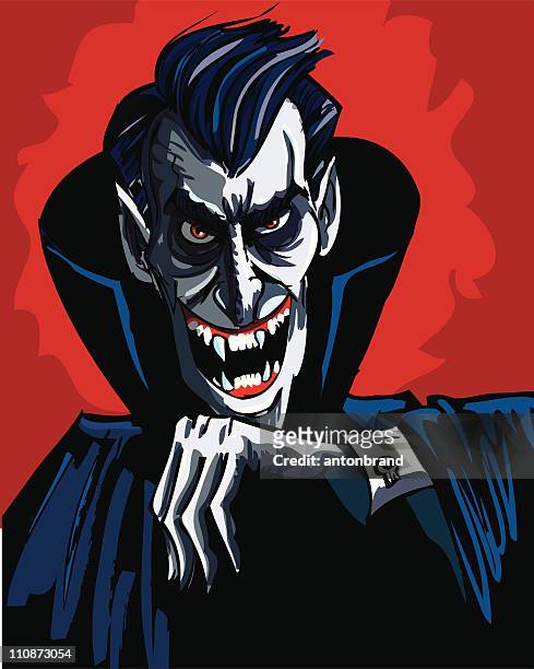 illustrazioni stock, clip art, cartoni animati e icone di tendenza di media con un sorriso malvagio vampiro - smile