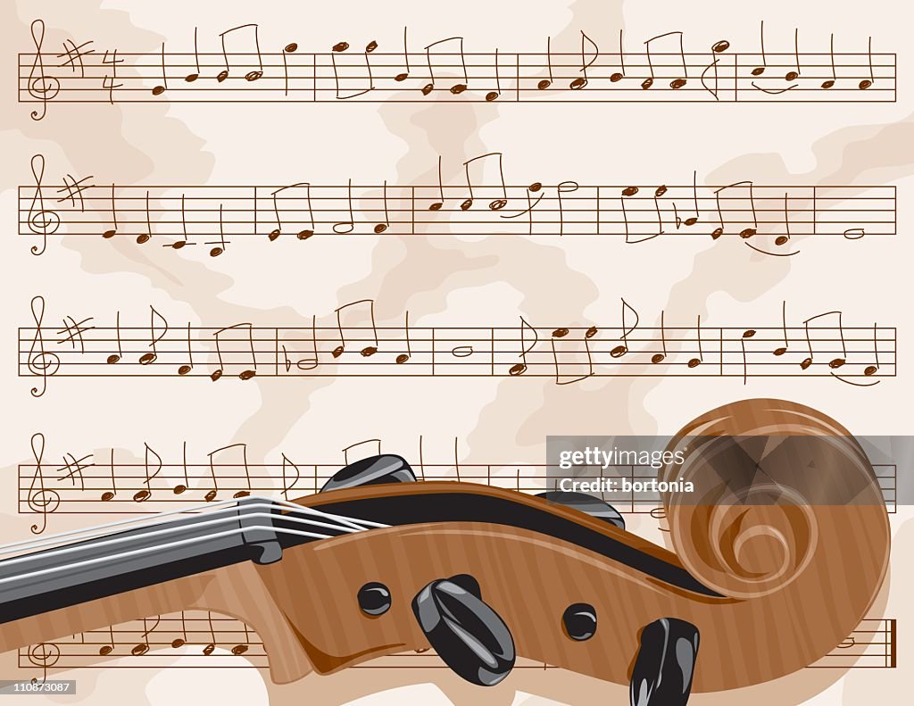 Sheet Music with Cello Scroll