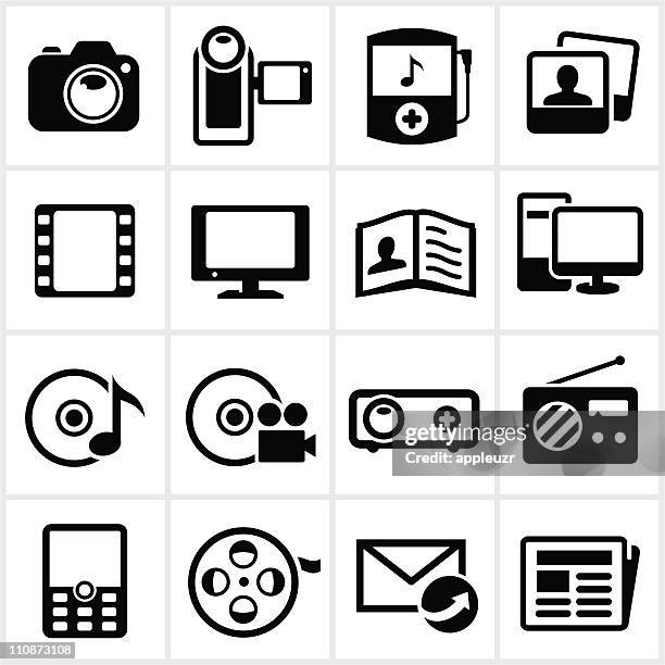 stockillustraties, clipart, cartoons en iconen met black media icons - spiegelreflexcamera