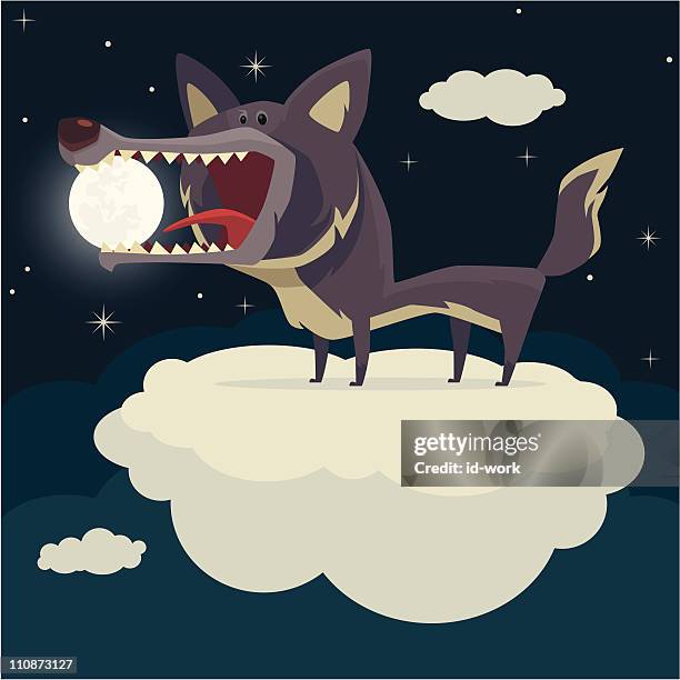 ilustrações de stock, clip art, desenhos animados e ícones de lobo segurando lua - wolf moon