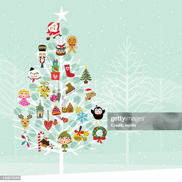 christmas tree. andvent calendar in the forest - elf christmas stockings stock illustrations