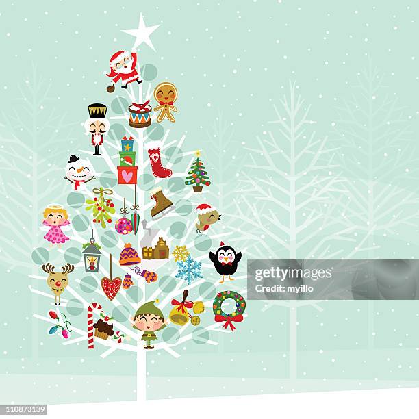 christmas tree. andvent calendar in the forest - woods stock illustrations