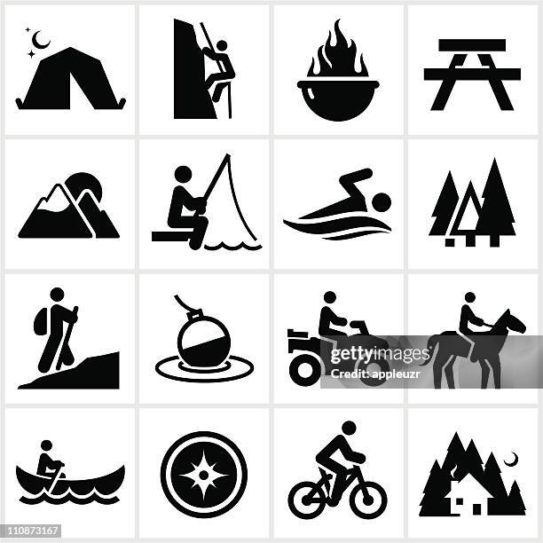 ilustraciones, imágenes clip art, dibujos animados e iconos de stock de verano, iconos de recreación - bicicleta montaña