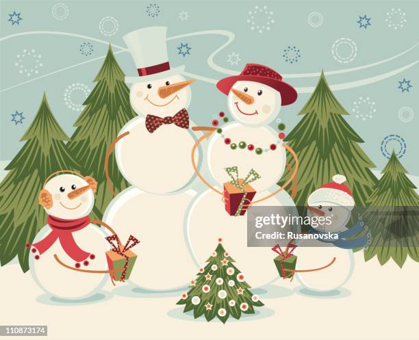 snowmen family - family 2010 stock illustrations