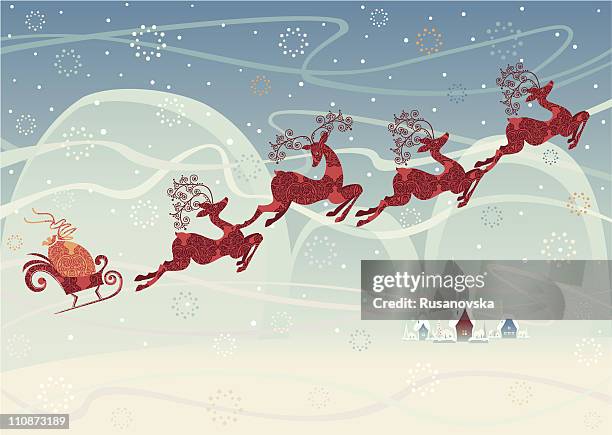 retro christmas background - reindeer flying stock illustrations