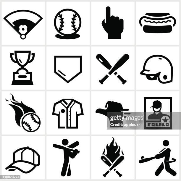 black baseball icons - baseball card stock illustrations