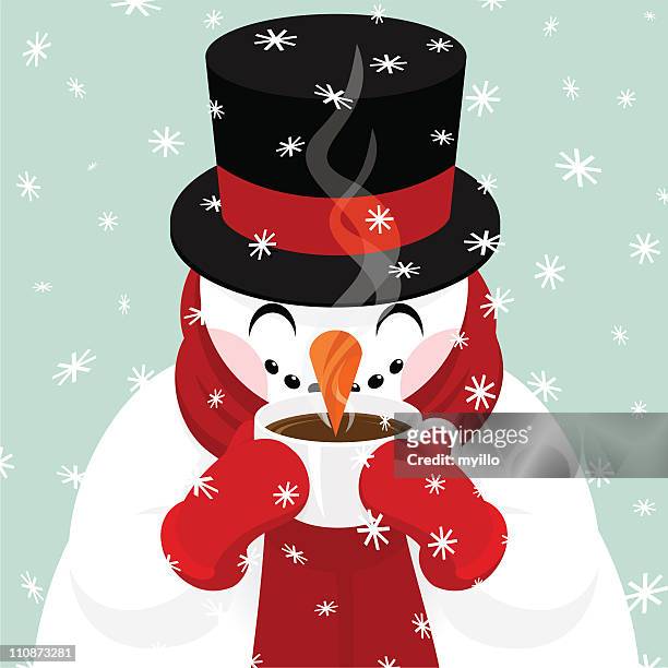 snowman drinking coffee, hot chocolate,tea... - snowman stock illustrations