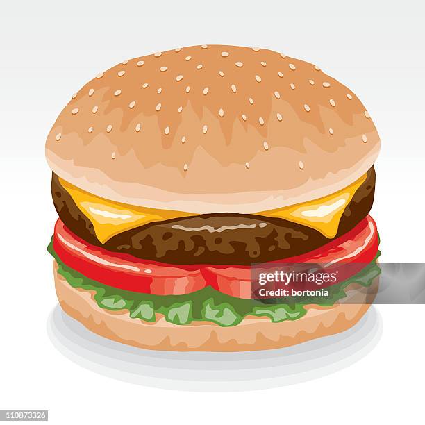 cheeseburger - sesame seed bun stock illustrations