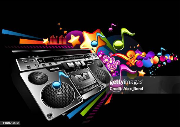 trendige boombox - audio cassette stock-grafiken, -clipart, -cartoons und -symbole