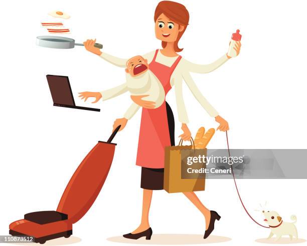 modern multi-tasking housewife with multiple hands - 30 34 years stock illustrations