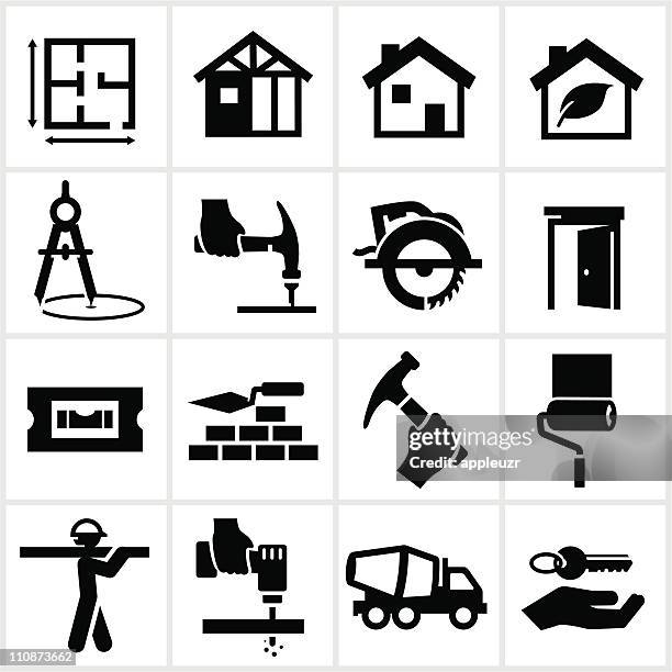 black home construction icons - home improvement icons stock illustrations