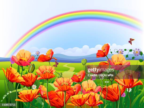 beautiful spring landscape - converging paths stock illustrations