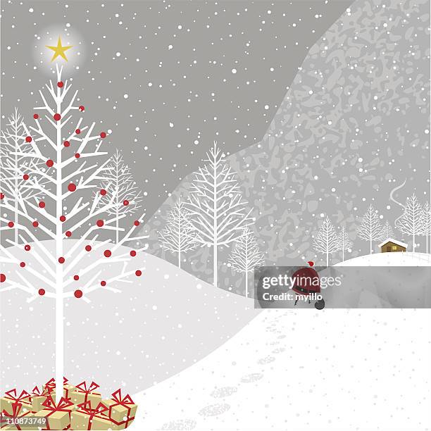 santa claus deliverig geschenke - dekoration für die weihnachtsbaumspitze stock-grafiken, -clipart, -cartoons und -symbole