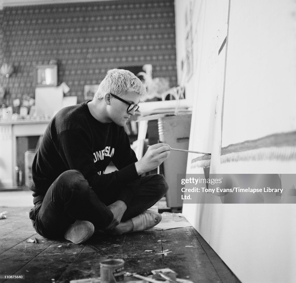 English artist David Hockney working in a studio, circa 1967. News ...