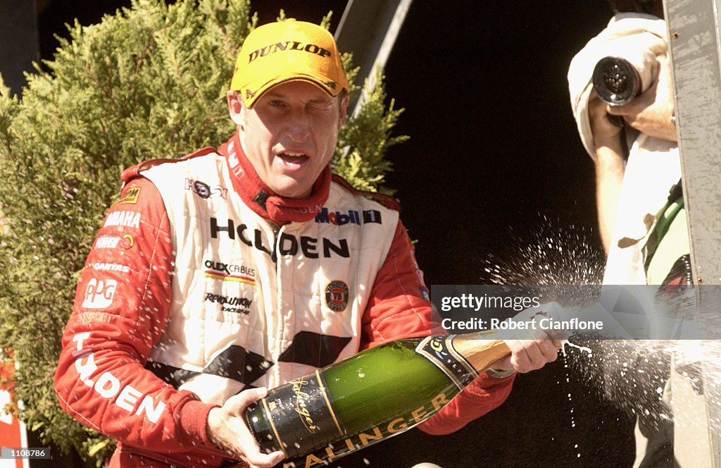 Clipsal Racing Jacket Mark Skaife of the Holden Racing Team celebrates his victory after ...
