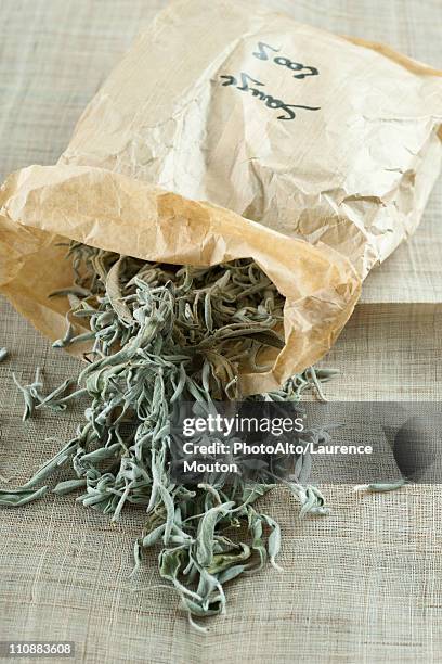 bag of dried sage leaves - dried food stock pictures, royalty-free photos & images
