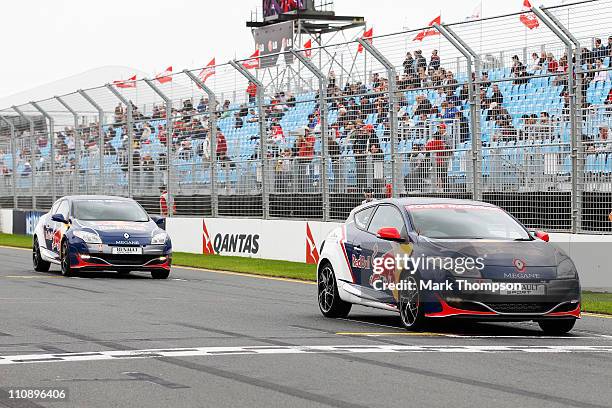 Motorcycle stunt rider Robbie Maddison and V8 Supercar driver Rick Kelly prepare to compete in the Red Bull Race Off before qualifying for the...