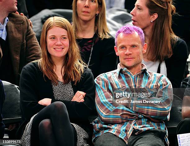 Flea of the Red Hot Chili Peppers and daughter Clara Balzary attend the Milwaukee Bucks vs New York Knicks game at Madison Square Garden on March 25,...