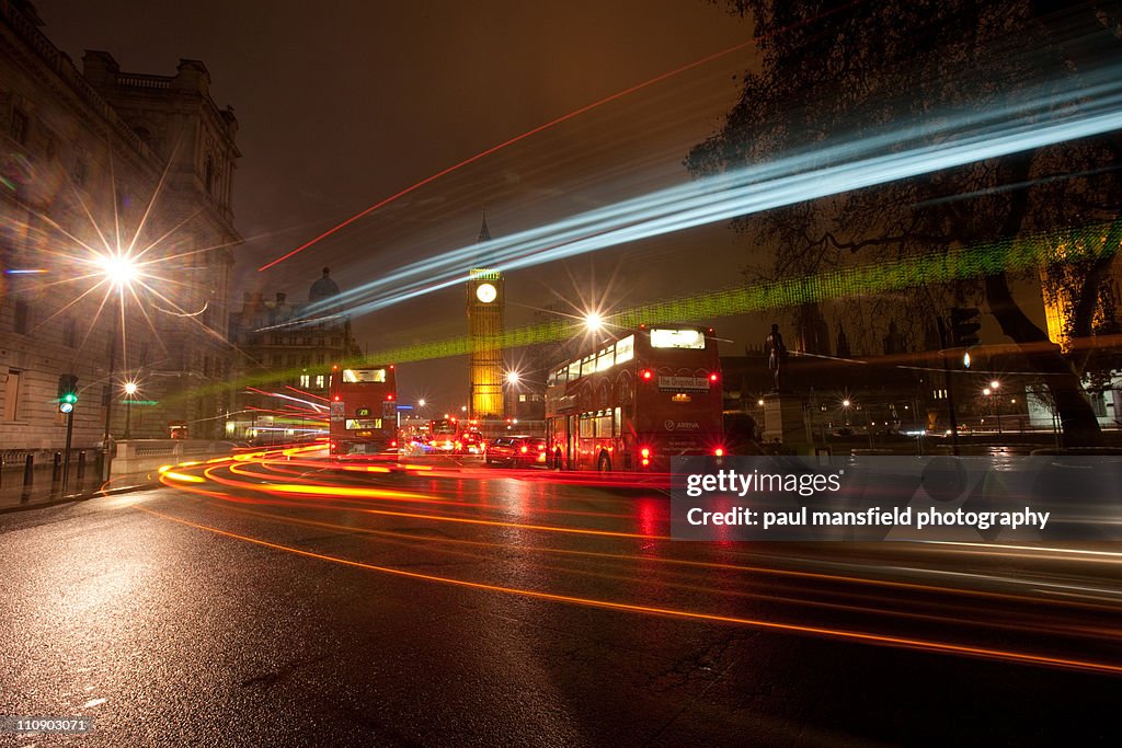 London traffic at night