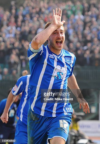 Glenn Murray of Brighton celebrates after scoring during the npower League One match between Brighton & Hove Albion and Swindon Town at the Withdean...