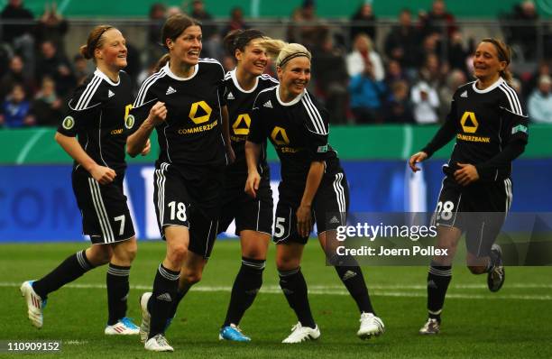 Kerstin Garefrekes of Frankfurt celebrates after scoring her team's second goal during the DFB Women's Cup final match between 1. FFC Frankfurt and...