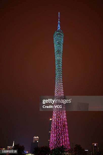 The Canton Tower is seen before the Earth Hour 2011 power switch off on March 26, 2011 in Guangzhou, Guangdong Province of China. About 86 Chinese...