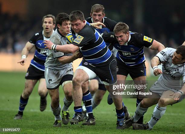 David Wilson of Bath charges upfield during the Aviva Premiership match between Bath and Leicester Tigers at the Recreation Ground on March 26, 2011...