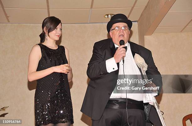 Event host, actress Jill Flint and CEO, United Cerebral Palsey NYC, Ed Matthews address invited guests at the 2011 Great Gatsby Gambling Gala...