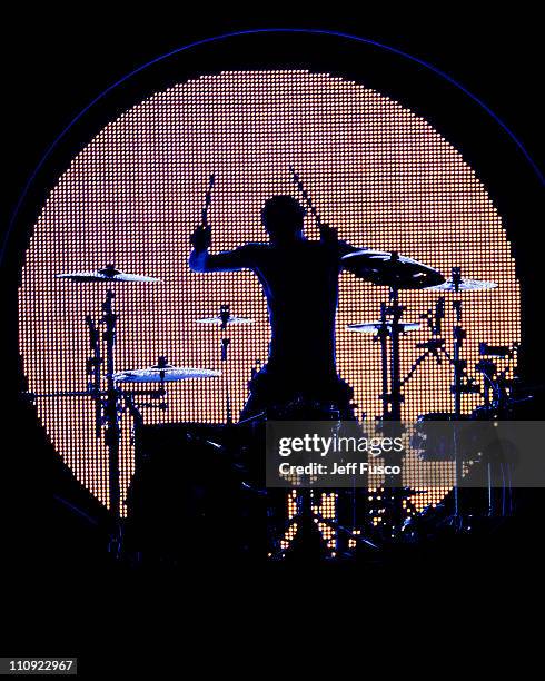 Travis Barker performs during the ' I Am Still Music' Tour at the Wells Fargo Center on March 26, 2011 in Philadelphia, Pennsylvania.