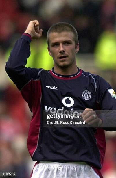 David Beckham of Manchester celebrates after the FA Carling Premiership match between Middlesbrough v Manchester United at the Riverside Stadium,...