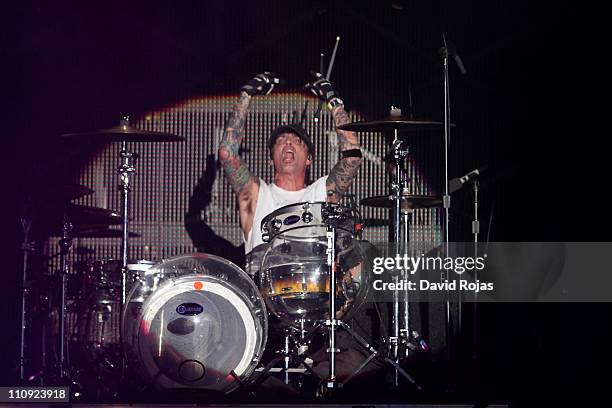 Tommy Lee performs with deadmau5 at Ultra Music Festival at Bicentennial Park on March 26, 2011 in Miami, Florida.