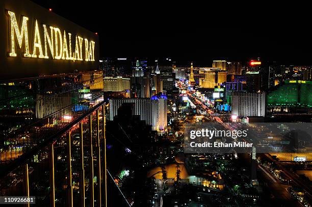 Lights go back on along the Las Vegas Strip after Earth Hour from the House of Blues Foundation Room inside the Mandalay Bay Resort & Casino March...