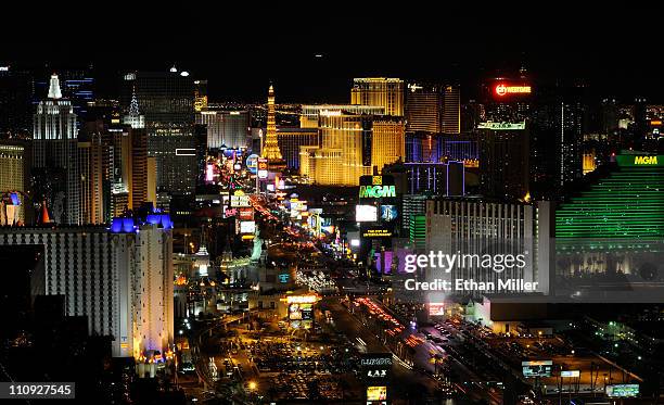 View of the Las Vegas Strip before Earth Hour from the House of Blues Foundation Room inside the Mandalay Bay Resort & Casino March 26, 2011 in Las...