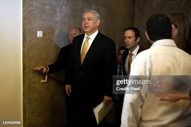 Israeli Prime Minister Benjamin Netanyahu arrives for the weekly cabinet meeting at his office on March 27, 2011in Jerusalem, Israel. Netanyahu spoke...