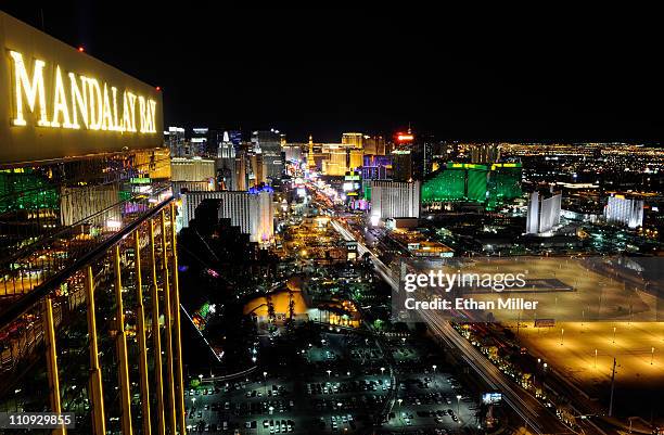 View of the Las Vegas Strip seen before Earth Hour from the House of Blues Foundation Room inside the Mandalay Bay Resort & Casino March 26, 2011 in...