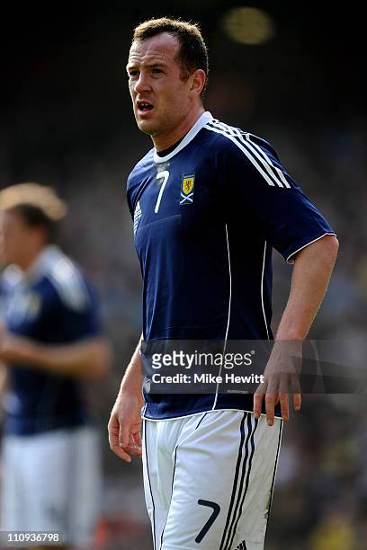 Charlie Adam of Scotland in action during the International friendly match between Brazil and Scotland at Emirates Stadium on March 27, 2011 in...