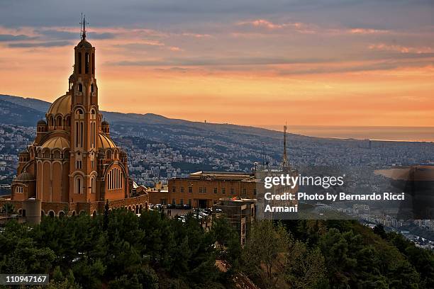 beirut from harissa - lebanese stock-fotos und bilder